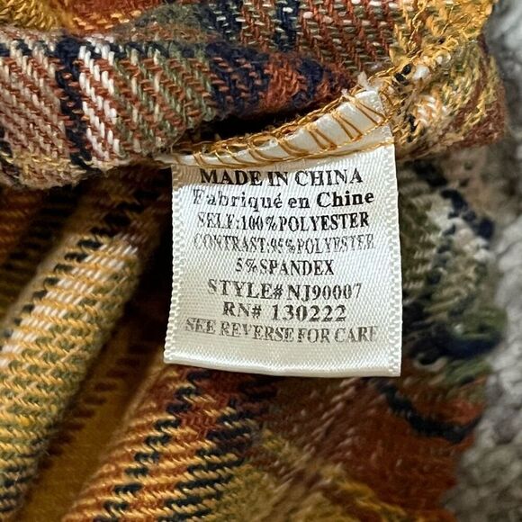 Womens Size Small Oversized Hooded Shacket Button Front Shirt Gold‎ Brown Plaid - Picture 3 of 6